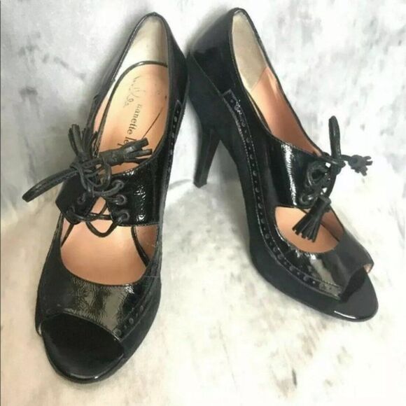 Heel Wing Tip Brogue Open Toe Nanette Patent Size 8.5 B Y - Picture 6 of 8